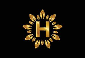 eerste h monogram brief alfabet met gouden blad krans. bloem logo ontwerpconcept vector