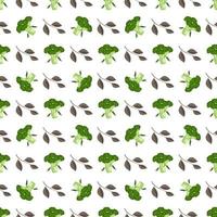 naadloos patroon met broccoli en bladeren. print van groente op witte achtergrond. voedsel voor een gezonde voeding. natuurlijk product geschikt voor vegetariërs. platte vectorillustratie vector