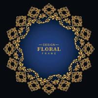 moderne decoratieve gouden luxe circulaire bloemen frame blauwe achtergrond vector