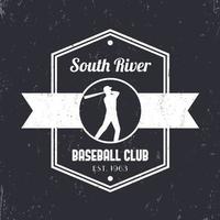 honkbal club vintage logo, badge, met honkbalspeler aan slag, vectorillustratie vector