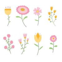 leuke kleurrijke set bloemen vectorelementen. voorjaarscollectie bloemen en planten in felle kleuren. vector