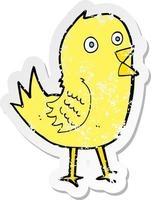 retro verontruste sticker van een cartoon die een vogel twittert vector