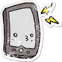 verontruste sticker van een cartoon mobiele telefoon vector
