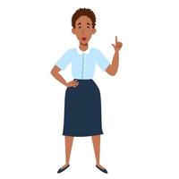 een vrouwelijk personage in een blouse en rok. een magere Afro-Amerikaanse vrouw in volle lengte. vector