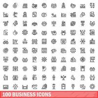 100 zakelijke iconen set, Kaderstijl vector