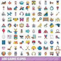 100 spel iconen set, cartoon stijl vector