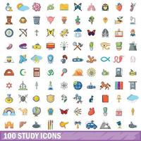 100 studie iconen set, cartoon stijl vector