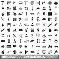 100 bouwmaterialen iconen set, eenvoudige stijl vector