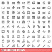 100 school iconen set, Kaderstijl vector