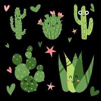 succulente cactus plant groen illustratie. stekelige doorn tekenset vector
