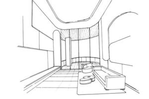 woonkamer schets tekening, modern design, vector, 2d illustratie vector