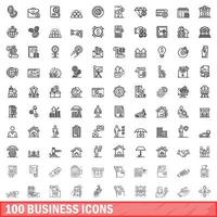 100 zakelijke iconen set, Kaderstijl vector