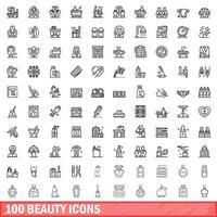 100 schoonheid iconen set, Kaderstijl vector