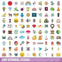 100 symbool iconen set, cartoon stijl vector