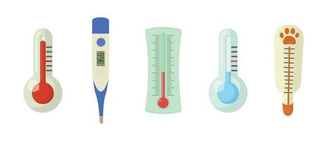 thermometer pictogrammenset, cartoon stijl vector