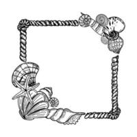 een frame in nautische stijl, handgetekende doodle-elementen in schetsstijl. zeewezens. touw met knopen. zee Oceaan. sjabloon voor foto's, sociale media en posters vector