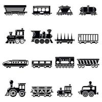 treinwagon iconen set, eenvoudige stijl vector