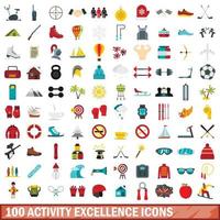 100 activiteit excellentie iconen set, vlakke stijl vector
