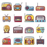 radio muziek oude apparaat iconen set, cartoon stijl vector
