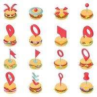 hamburger steak iconen set, isometrische stijl vector