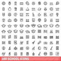 100 school iconen set, Kaderstijl vector