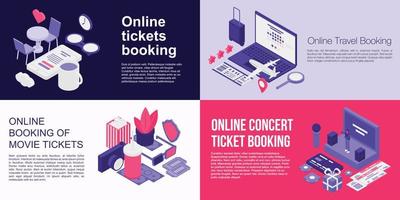 online tickets boeken banner set, isometrische stijl vector