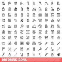 100 drank iconen set, Kaderstijl vector