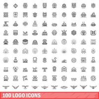 100 logo iconen set, Kaderstijl vector