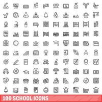 100 school iconen set, Kaderstijl vector