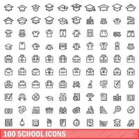 100 school iconen set, Kaderstijl vector