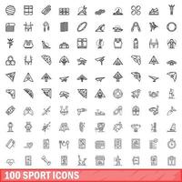 100 sport iconen set, Kaderstijl vector