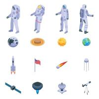 astronaut iconen set, isometrische stijl vector