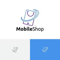 glimlach mobiele winkel telefoon winkelcentrum lijn logo vector