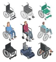 rolstoel iconen set, isometrische stijl vector