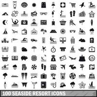 100 badplaats iconen set, eenvoudige stijl vector