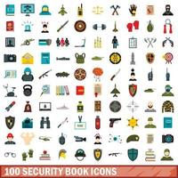 100 beveiligingsboek iconen set, vlakke stijl vector