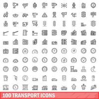 100 transport iconen set, Kaderstijl vector