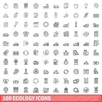 100 ecologie iconen set, Kaderstijl vector