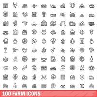 100 boerderij iconen set, Kaderstijl vector