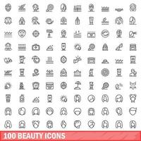 100 schoonheid iconen set, Kaderstijl vector