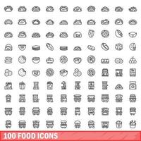 100 voedsel iconen set, Kaderstijl vector