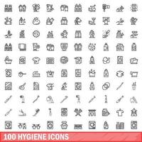 100 hygiëne iconen set, Kaderstijl vector
