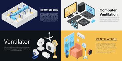 ventilatorbannerset, isometrische stijl vector