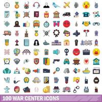 100 oorlogscentrum iconen set, cartoon stijl vector