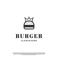 king burger logo lineair ontwerpconcept, hamburger met kroon logo sjabloon vector