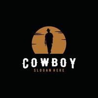 cowboy silhouet bij zonsondergang zon logo ontwerp illustratie vector