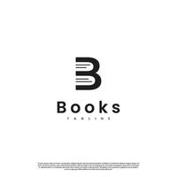 boek monochroom letter logo ontwerp, letter b met stapel boek logo concept vector