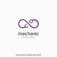 mechanisch oneindigheidslogo-ontwerp, oneindigheidssymbool met moersleutellogo modern concept vector