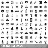 100 hoge hoed iconen set, eenvoudige stijl vector