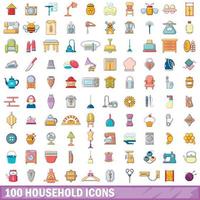 100 huishoudelijke iconen set, cartoon stijl vector